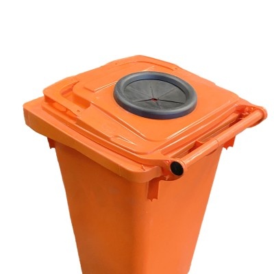 Plastová popelnice, 240 l, kulatý vhoz a zámek
