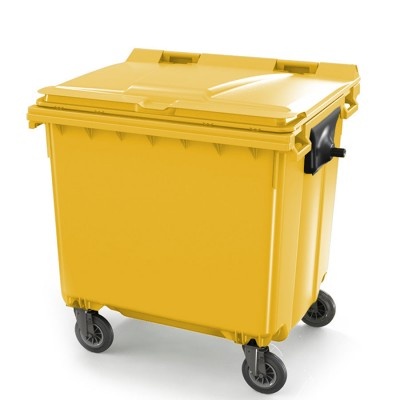 Plastový kontejner 1100 l s plochým víkem, žlutý, II. jakost