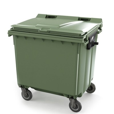 Plastový kontejner 1100 l s plochým víkem, zelený, II. jakost
