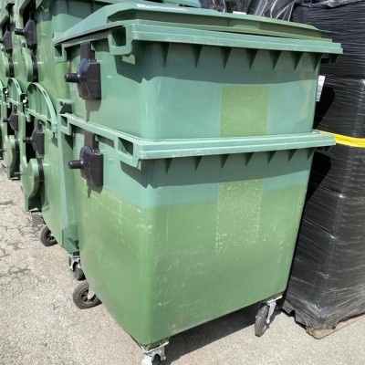 Plastový kontejner 1100 l s plochým víkem, zelený, II. jakost