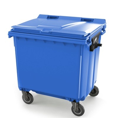 Plastový kontejner 1100 l s plochým víkem, modrý, II. jakost