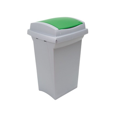 Odpadkový koš na tříděný odpad RECYCLING 50 l - šedá nádoba, zelené víko