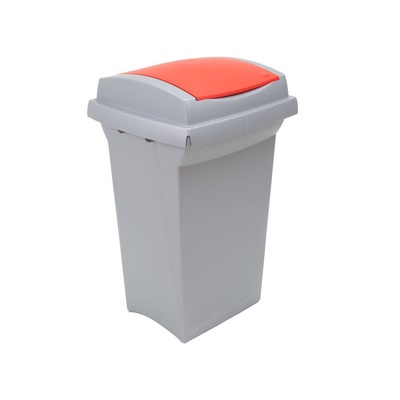 Odpadkový koš na tříděný odpad RECYCLING 50 l - šedá nádoba, červené víko