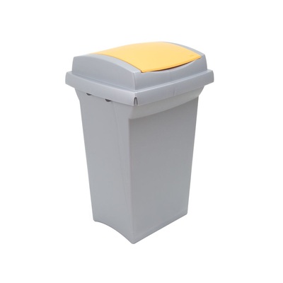 Odpadkový koš na tříděný odpad RECYCLING 50 l - šedá nádoba, žluté víko