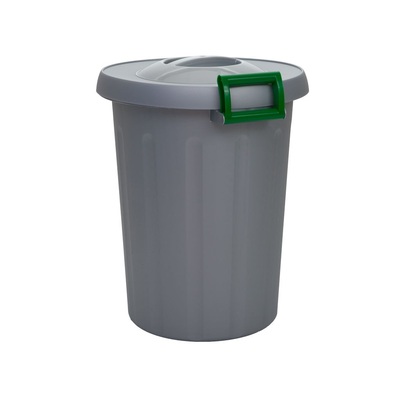 Odpadkový koš na tříděný odpad OKEY 25 l - šedá nádoba, zelená madla