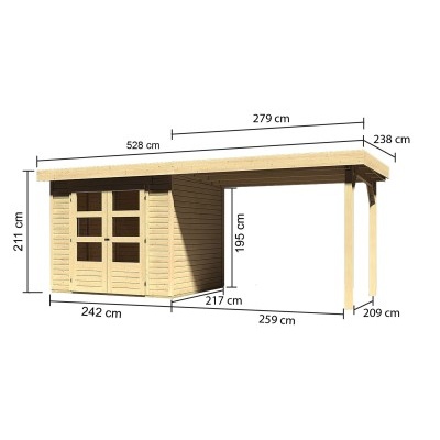 Dřevěný domek KARIBU ASKOLA 3 + přístavek 280 cm (77726) natur